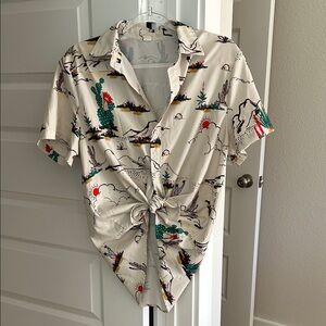 Men's Cactus Desert Print Short-Sleeve Button-Up Shirt